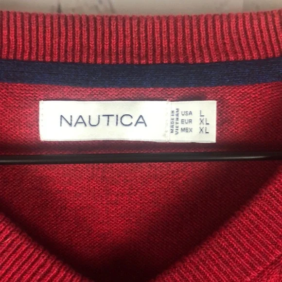 NWOT NAUTICA Red V-Neck Sweater Sz Large